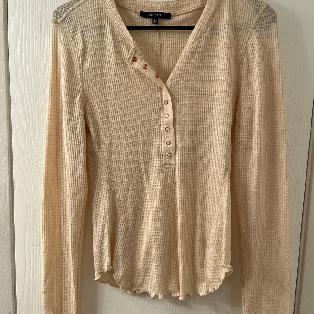 Love Tree Beige Waffle Knit Henley Top